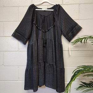 Jack & Avery Black Tiered Boho Dress with Lace & Tassels Size 2X
